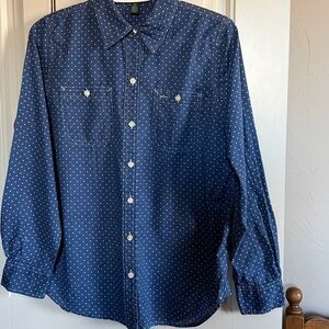 Ralph Lauren Blue and White Button Down Shirt in Very Good Condition.